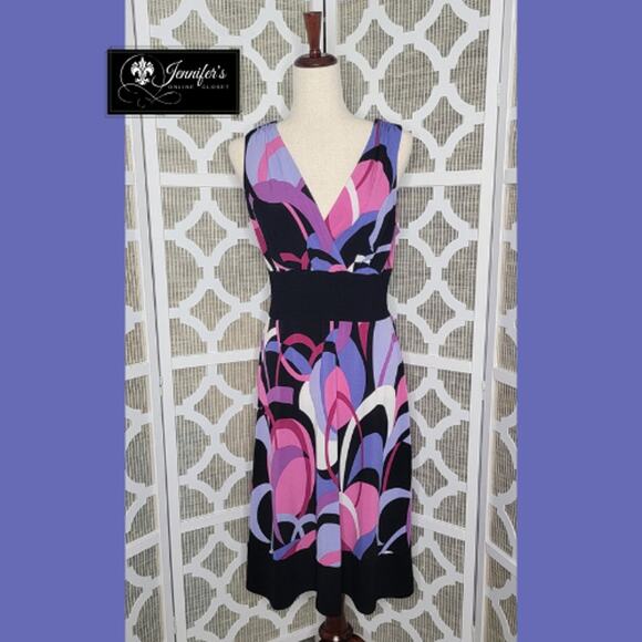 Rabbit Rabbit Rabbit Designs Women's Geometric V Neck Sleeveless Dress Size 8 - Picture 1 of 10